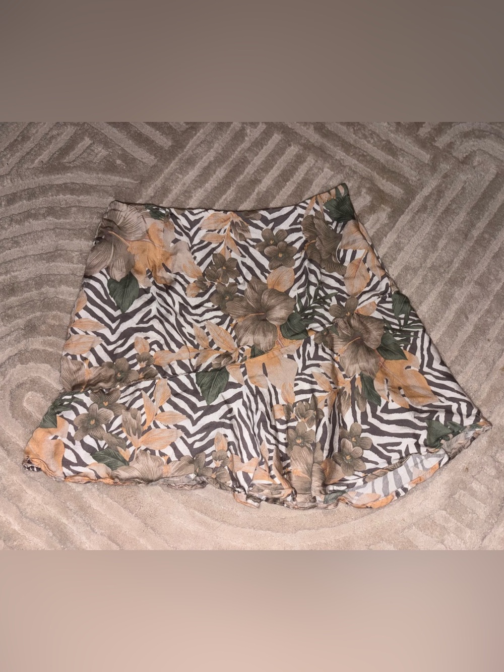 RVCA Floral Zebra Print A-Line Mini Skirt with Ruffle Hem 🌵M/10